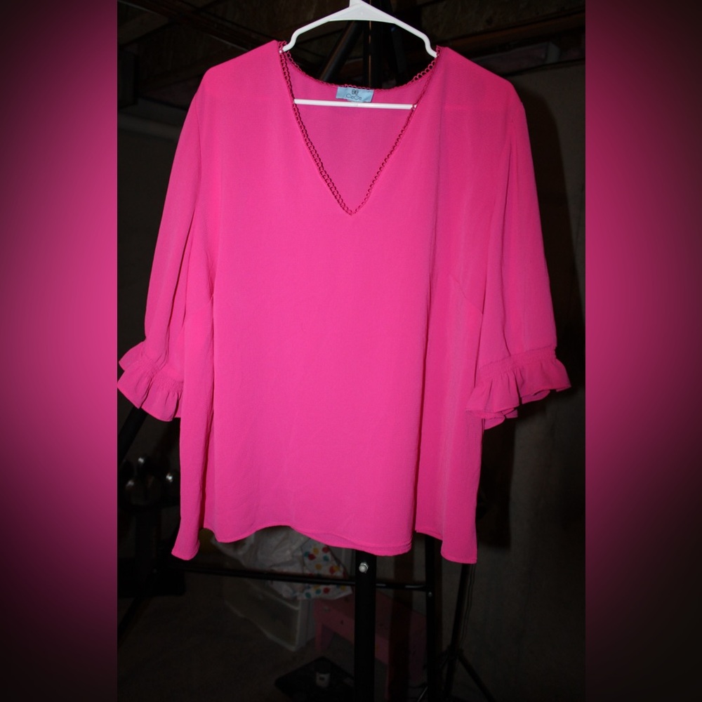 CeCe Fuchsia Blouse with Ruffle Sleeves